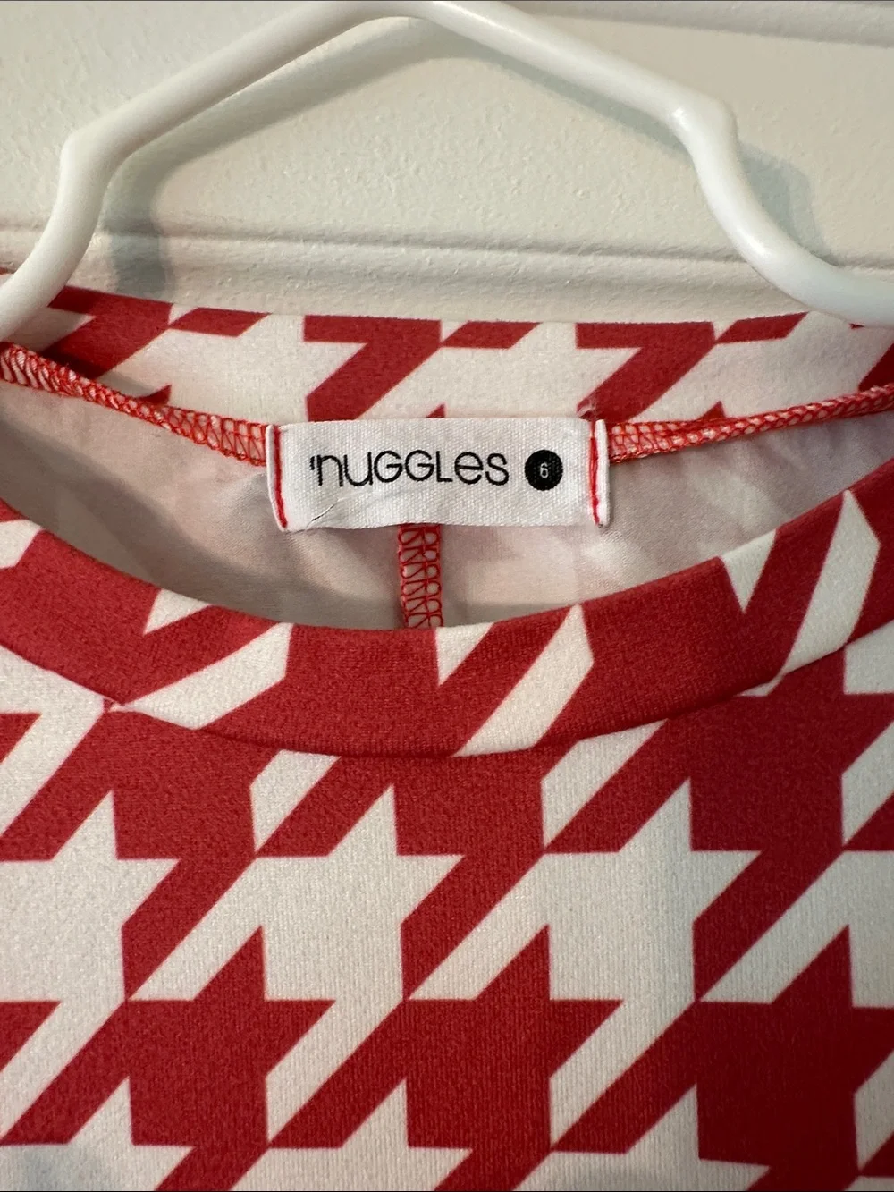 RuffleButts Red & White Houndstooth Tie-Sleeve Girls' Dress
